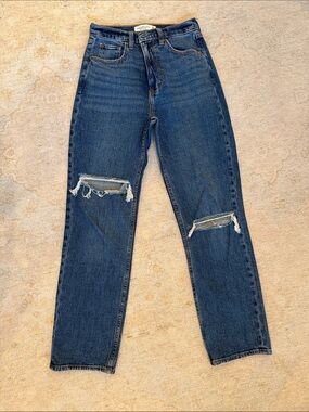 Abercrombie & Fitch Dark Blue Straight-Leg Distressed Jeans